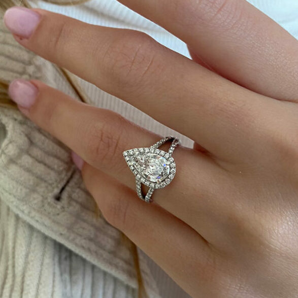 2.25 CT Pear Halo & Split Shank Moissanite Engagement Ring 1